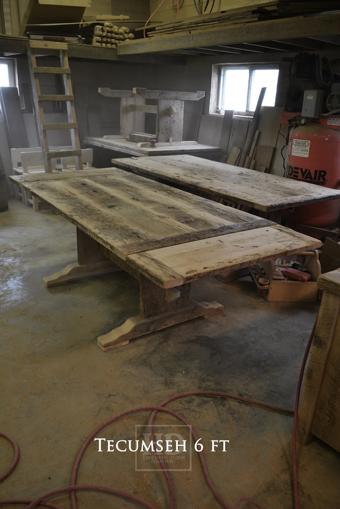 reclaimed wood tables Markham Ontario, reclaimed wood furniture Markham, HD Threshing, trestle table, wormy maple chairs, hemlock table, rustic farmhouse table, harvest tables Ontario, Gerald Reinink, solid wood furniture