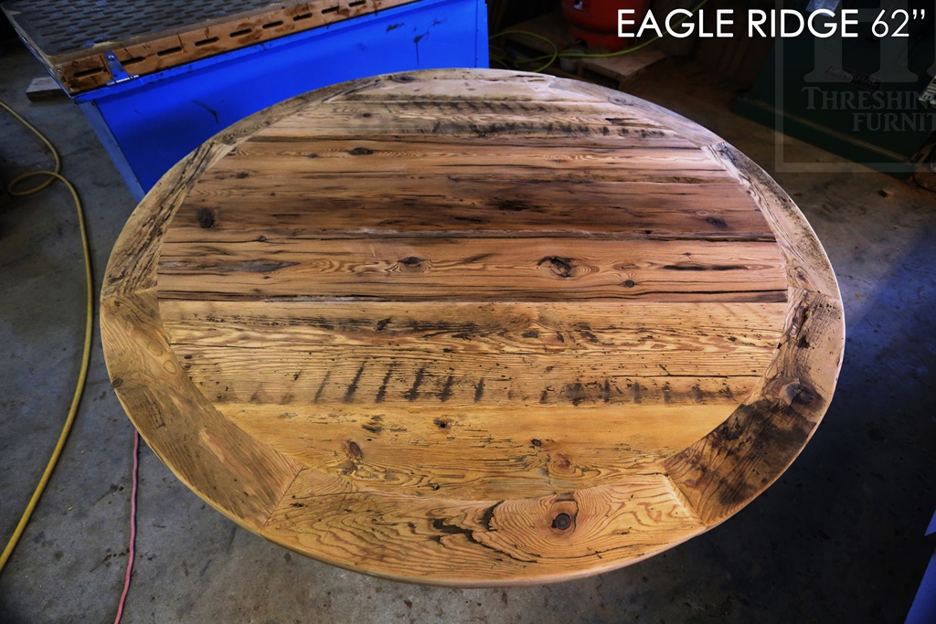 reclaimed wood furniture Georgetown Ontario, rustic furniture Canada, Mennonite Furniture, epoxy, threshing floor table, HD Threshing, reclaimed wood tables Ontario, round table, solid wood furniture, custom round table