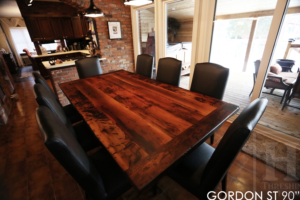 reclaimed wood sawbuck table, leather parsons chairs, reclaimed hemlock table, cottage table, farmhouse table, solid wood table, mennonite furniture guelph, ontario, resin, recycled wood table, rustic table, rustic furniture canada 