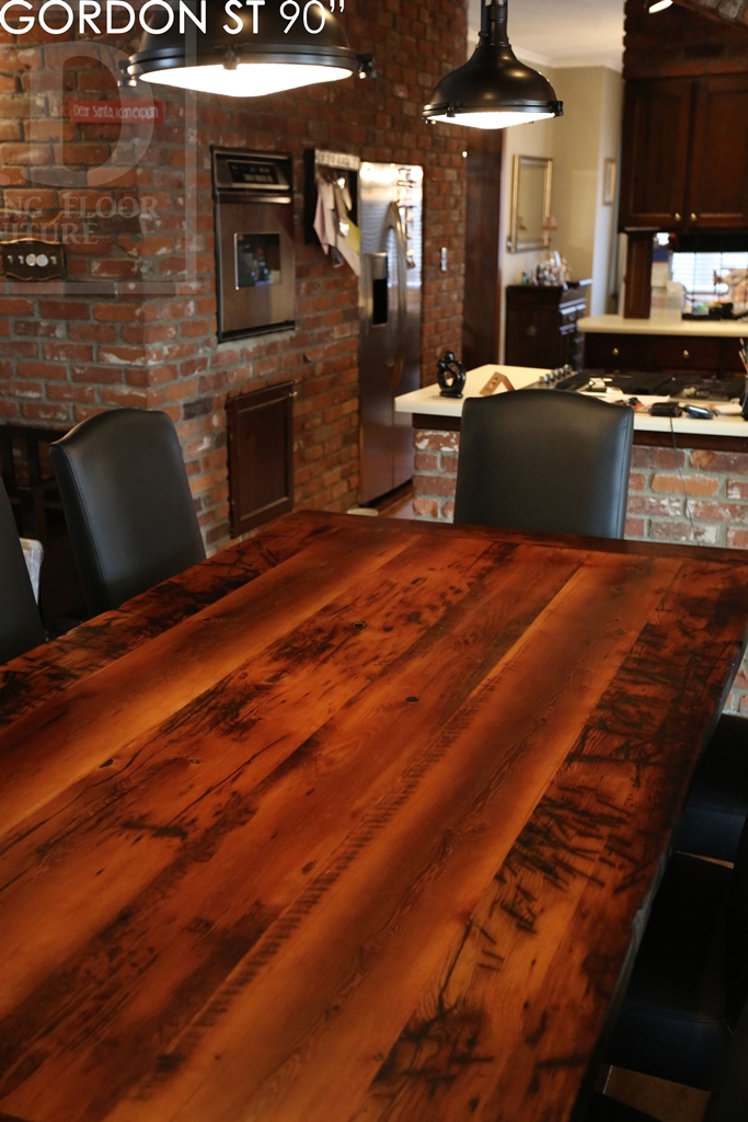 reclaimed wood sawbuck table, leather parsons chairs, reclaimed hemlock table, cottage table, farmhouse table, solid wood table, mennonite furniture guelph, ontario, resin, recycled wood table, rustic table, rustic furniture canada 