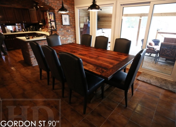 reclaimed wood sawbuck table, leather parsons chairs, reclaimed hemlock table, cottage table, farmhouse table, solid wood table, mennonite furniture guelph, ontario, resin, recycled wood table, rustic table, rustic furniture canada 
