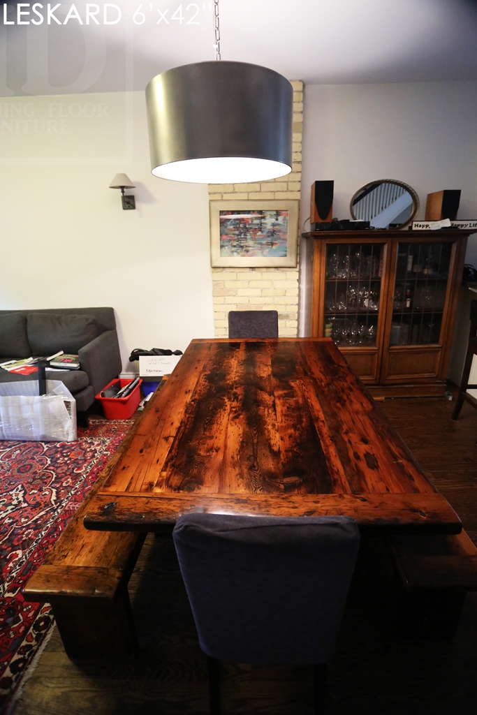 reclaimed wood table Toronto, custom furniture Ontario, solid wood furniture, HD Threshing, HD Threshing Floor Furniture, epoxy, resin, recycled wood furniture, Mennonite furniture Toronto, rustic furniture, cottage table, distressed wood furniture, hemlock threshing floor table, threshing floor table