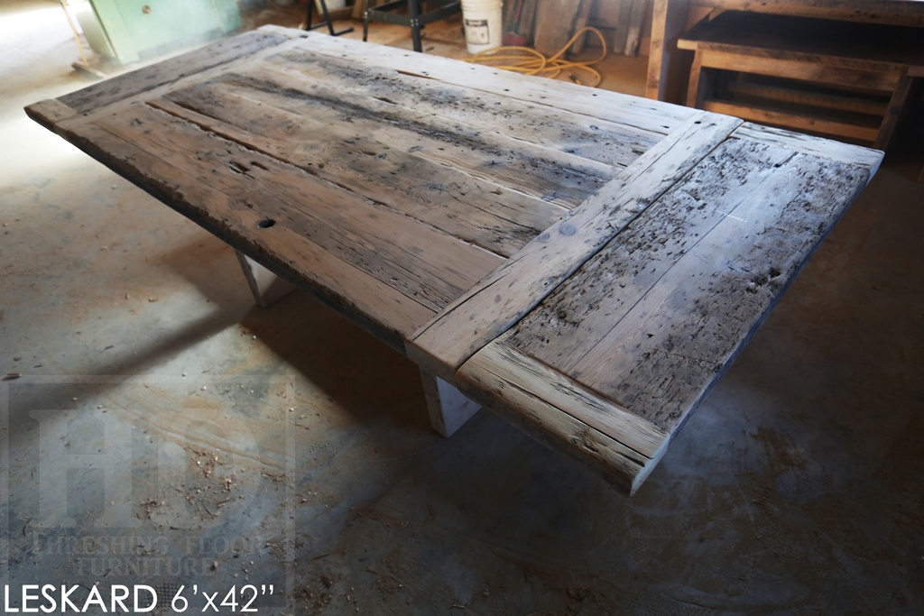 reclaimed wood table Toronto, custom furniture Ontario, solid wood furniture, HD Threshing, HD Threshing Floor Furniture, epoxy, resin, recycled wood furniture, Mennonite furniture Toronto, rustic furniture, cottage table, distressed wood furniture, hemlock threshing floor table, threshing floor table