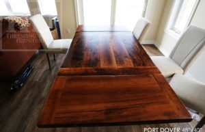 reclaimed wood table Port Dover, Ontario, barnwood table, rustic wood tables Ontario, Port Dover Mennonite furniture, epoxy, resin, threshing floor furniture, threshing floor table, hemlock table, solid wood furniture Ontario, metal base reclaimed wood table, cottage furniture, farmhouse table, harvest table