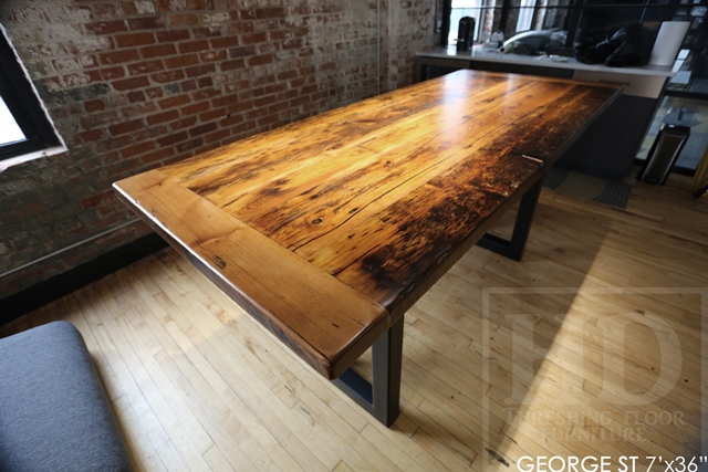 boardroom tables Ontario, reclaimed wood boardroom table, custom boardroom table, reclaimed wood tables Ontario, Mennonite Furniture, epoxy finish, reclaimed wood metal base table, farmhouse table, rustic furniture Canada