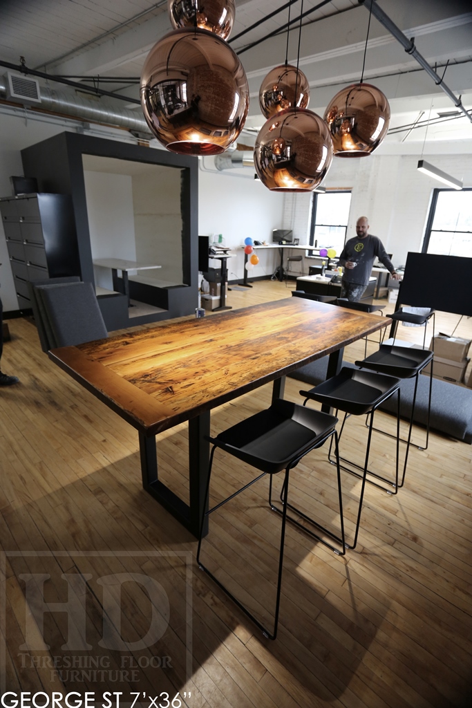 boardroom tables Ontario, reclaimed wood boardroom table, custom boardroom table, reclaimed wood tables Ontario, Mennonite Furniture, epoxy finish, reclaimed wood metal base table, farmhouse table, rustic furniture Canada