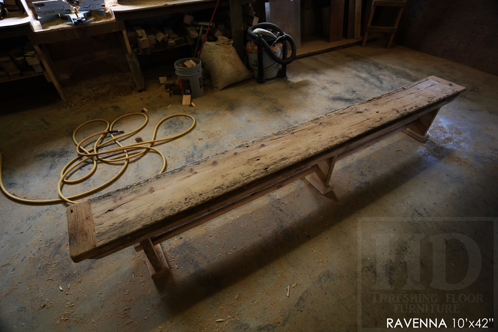 reclaimed wood table, Ravenna Ontario, Cottage Furniture Ontario, farmhouse harvest table, epoxy, threshing tables, cottage table, rustic bench, mennonite furniture Ontario, solid wood furniture Ontario