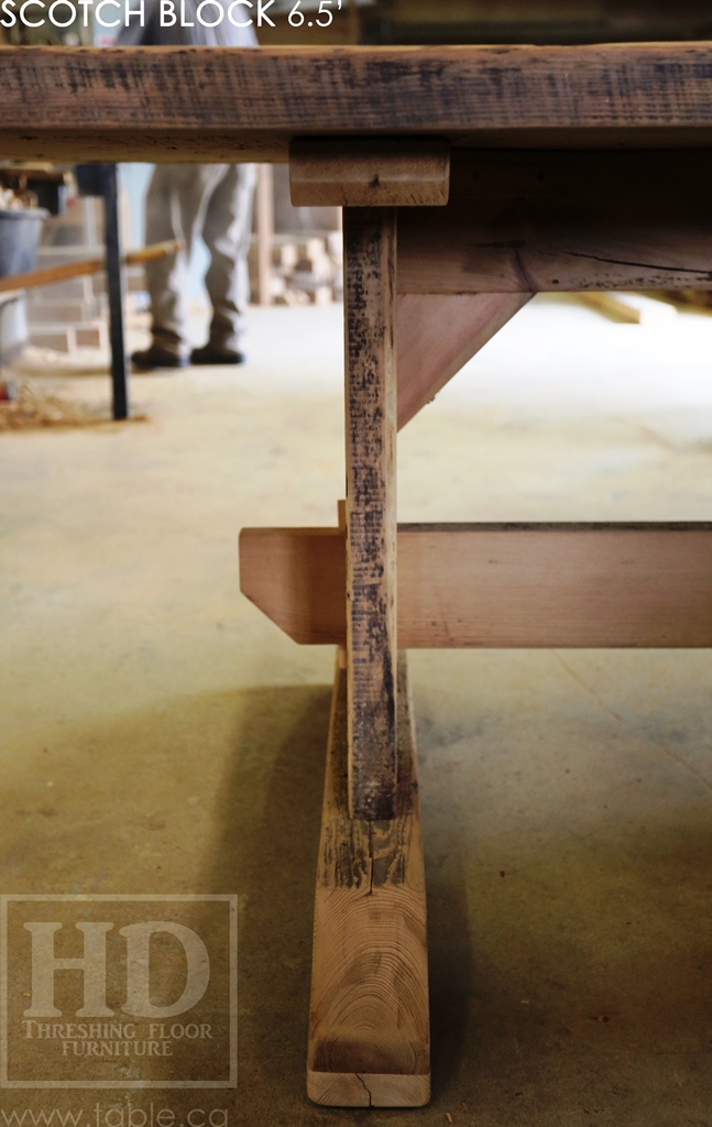 reclaimed wood trestle table, solid wood table, reclaimed wood table Milton Ontario, threshing floor table, epoxy, reclaimed wood bench, lazy susan, mennonite furniture, farmhouse table, recycled wood furniture