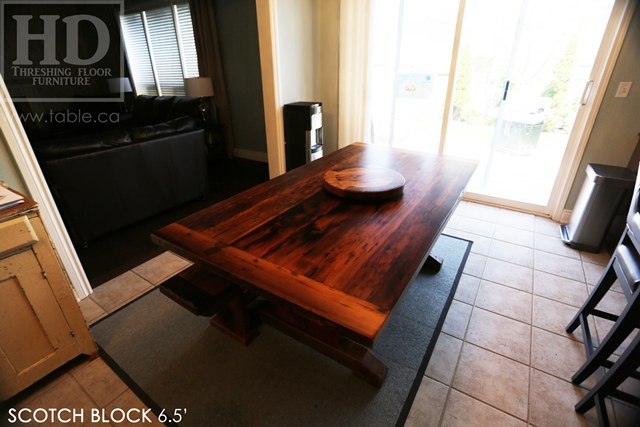 reclaimed wood trestle table, solid wood table, reclaimed wood table Milton Ontario, threshing floor table, epoxy, reclaimed wood bench, lazy susan, mennonite furniture, farmhouse table, recycled wood furniture