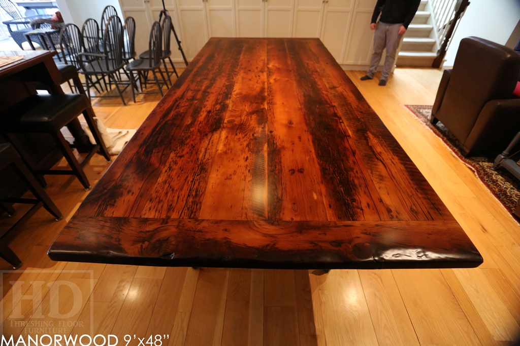 reclaimed wood table top, hemlock threshing floor, hd threshing, mennonite furniture, solid wood furniture, epoxy, cottage furniture Ontario, rustic table, harvest tables Toronto