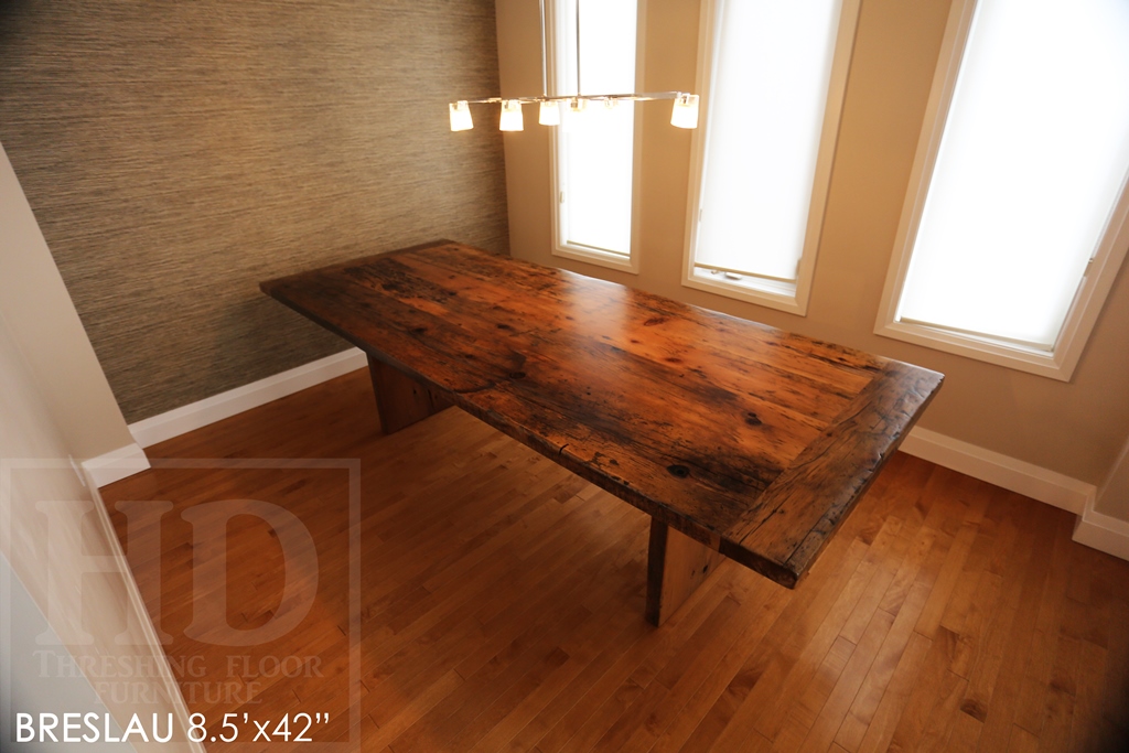 reclaimed wood tables Ontario, modern table, Gerald Reinink, epoxy, hemlock barnboard, rustic furniture Ontario, mennonite furniture Cambridge, solid wood furniture, recycled wood table, Breslau, reclaimed wood table Breslau