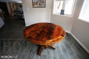 round table, reclaimed wood round table, Kitchener Ontario, round pedestal table, custom round table, mennonite furniture, solid wood furniture, epoxy