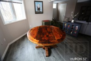 round table, reclaimed wood round table, Kitchener Ontario, round pedestal table, custom round table, mennonite furniture, solid wood furniture, epoxy