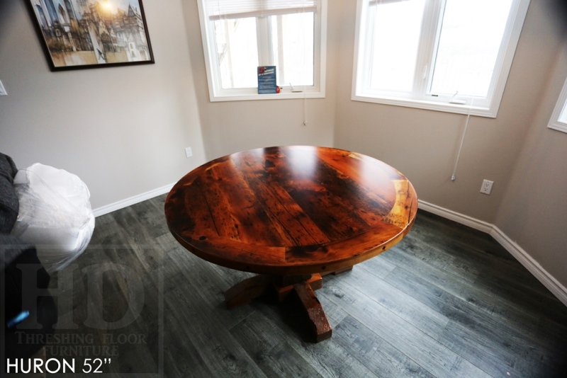 round table, reclaimed wood round table, Kitchener Ontario, round pedestal table, custom round table, mennonite furniture, solid wood furniture, epoxy