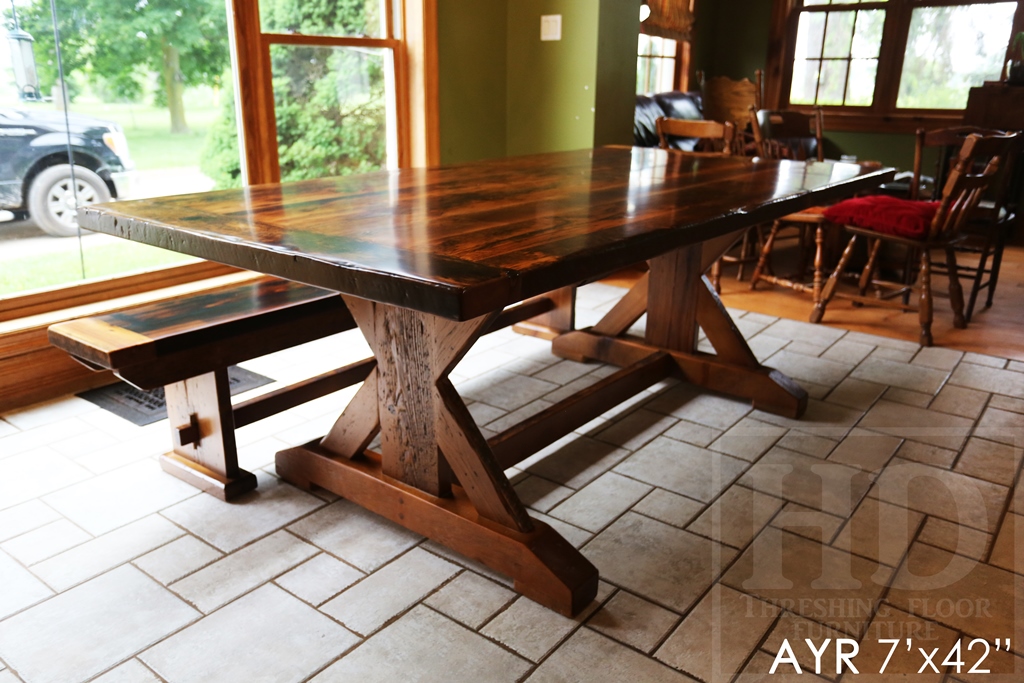 reclaimed wood table Ayr, Ontario, reclaimed wood tables Ontario, epoxy, threshing floor table, rustic table, old wood table, epoxy, Gerald Reinink