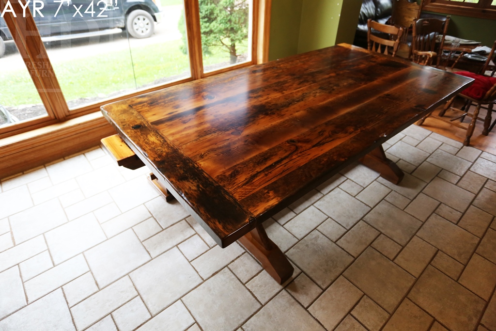 reclaimed wood table Ayr, Ontario, reclaimed wood tables Ontario, epoxy, threshing floor table, rustic table, old wood table, epoxy, Gerald Reinink