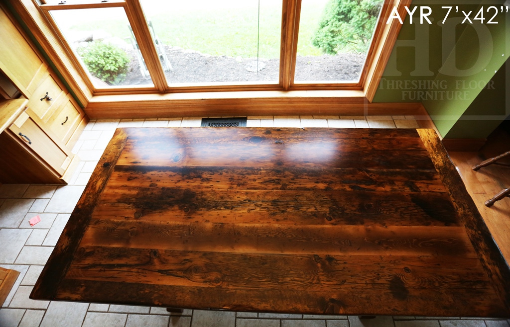 reclaimed wood table Ayr, Ontario, reclaimed wood tables Ontario, epoxy, threshing floor table, rustic table, old wood table, epoxy, Gerald Reinink