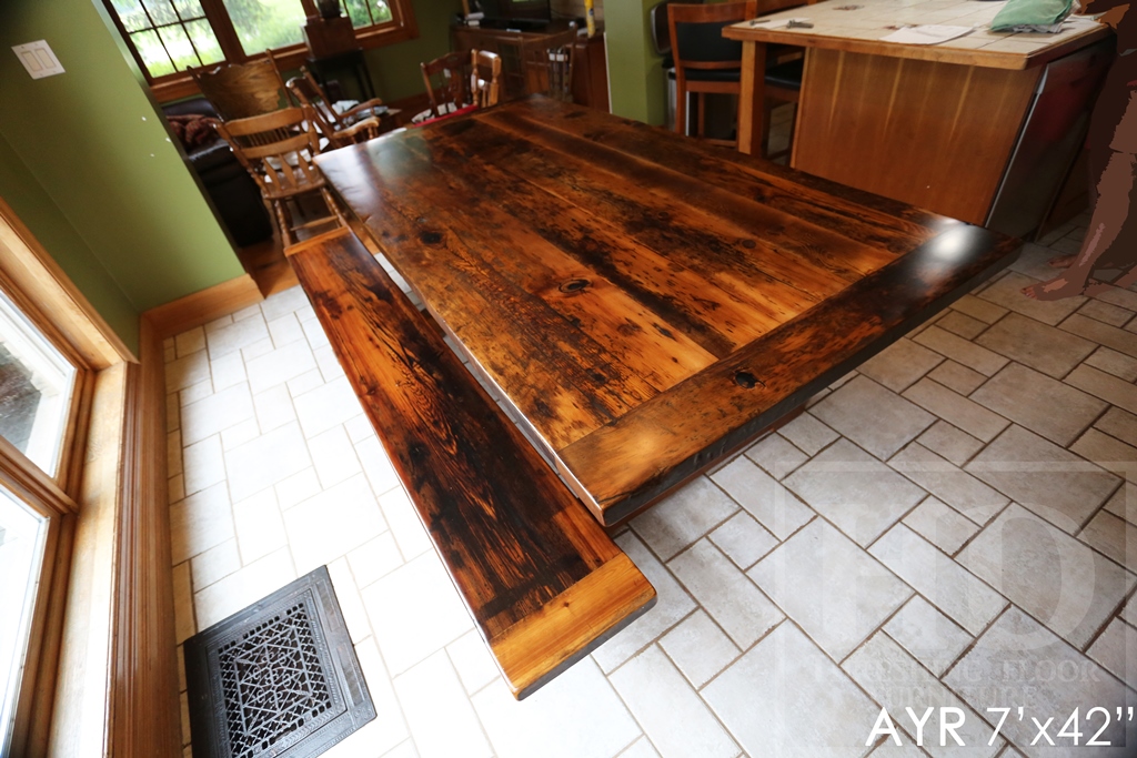 reclaimed wood table Ayr, Ontario, reclaimed wood tables Ontario, epoxy, threshing floor table, rustic table, old wood table, epoxy, Gerald Reinink