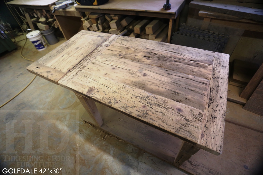 reclaimed wood harvest table, reclaimed wood table Brantford, epoxy, rustic furniture Ontario, solid wood furniture, Mennonite Furniture, hemlock, threshing floor table, HD Threshing, cottage furniture Ontario