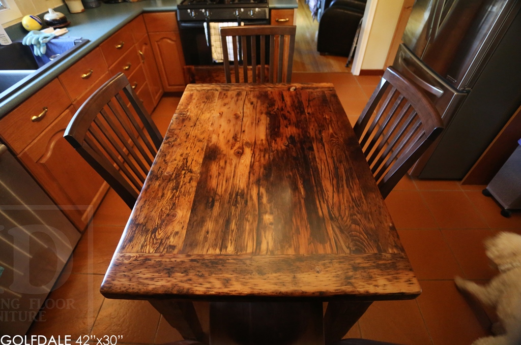 reclaimed wood harvest table, reclaimed wood table Brantford, epoxy, rustic furniture Ontario, solid wood furniture, Mennonite Furniture, hemlock, threshing floor table, HD Threshing, cottage furniture Ontario