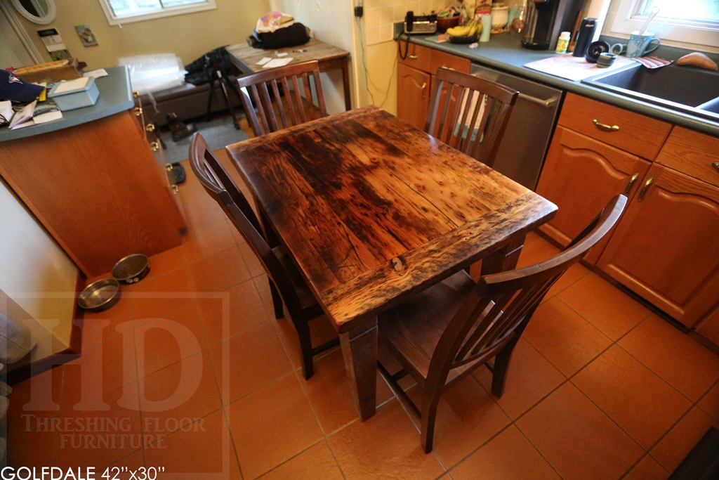 reclaimed wood harvest table, reclaimed wood table Brantford, epoxy, rustic furniture Ontario, solid wood furniture, Mennonite Furniture, hemlock, threshing floor table, HD Threshing, cottage furniture Ontario