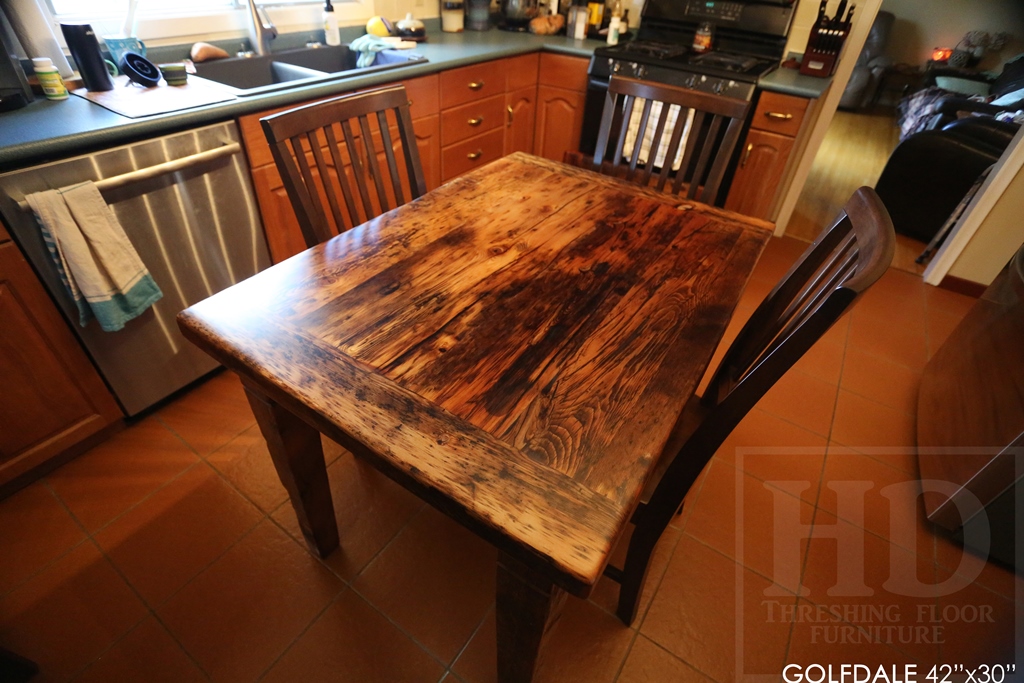 reclaimed wood harvest table, reclaimed wood table Brantford, epoxy, rustic furniture Ontario, solid wood furniture, Mennonite Furniture, hemlock, threshing floor table, HD Threshing, cottage furniture Ontario