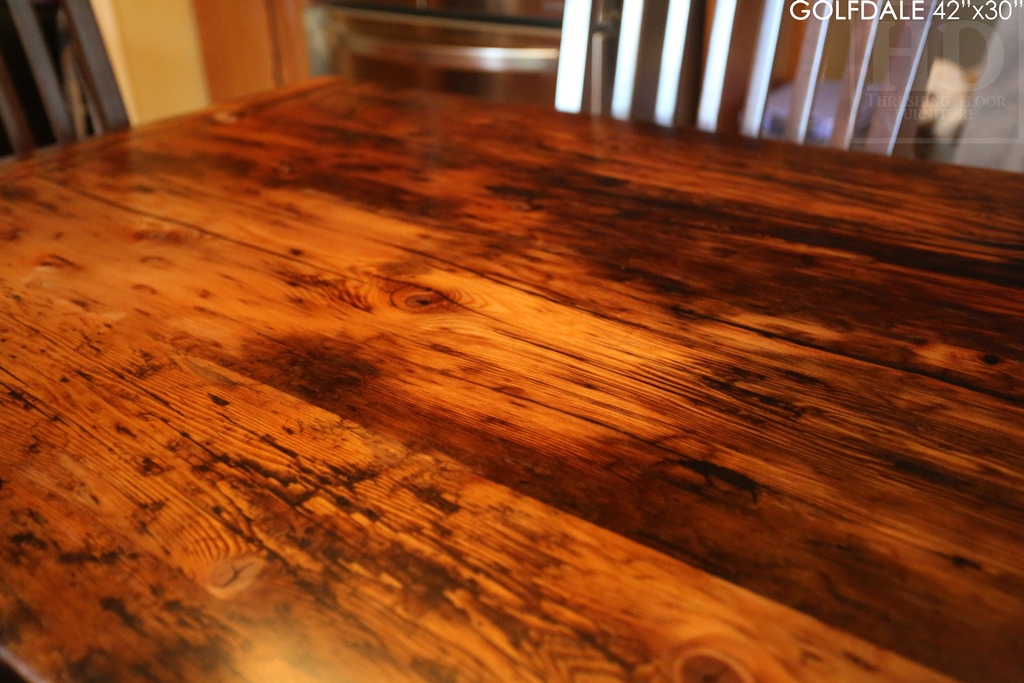 reclaimed wood harvest table, reclaimed wood table Brantford, epoxy, rustic furniture Ontario, solid wood furniture, Mennonite Furniture, hemlock, threshing floor table, HD Threshing, cottage furniture Ontario