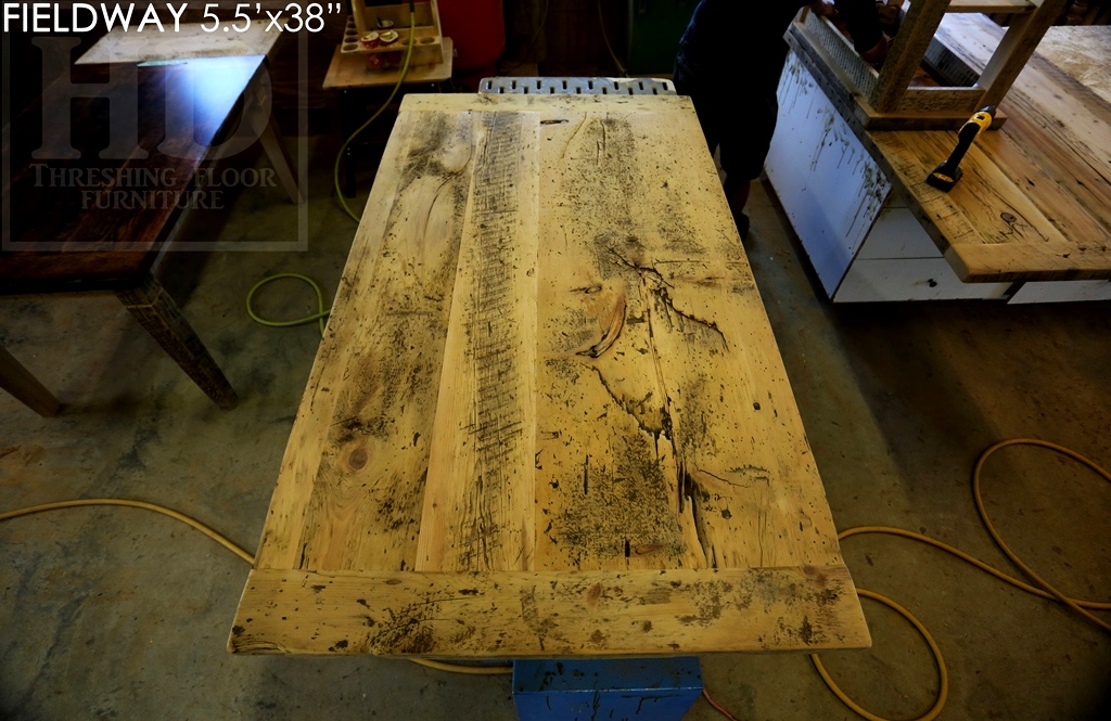 reclaimed wood tables Ontario, metal x base table, harvest tables Toronto, modern farmhouse, Gerald Reinink, distressed wood table