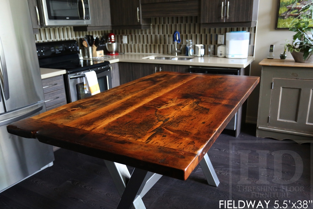 reclaimed wood tables Ontario, metal x base table, harvest tables Toronto, modern farmhouse, Gerald Reinink