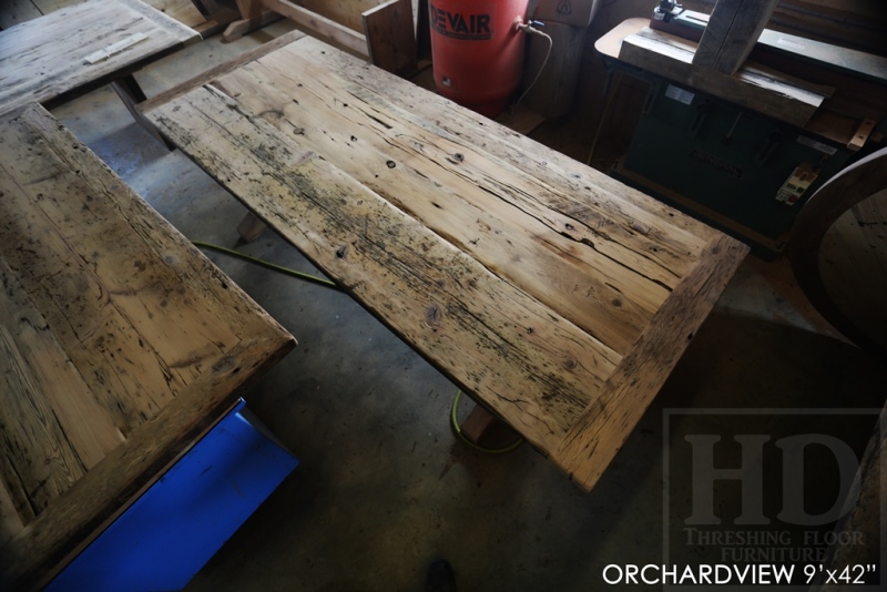reclaimed wood table, reclaimed wood bench, Vineland Ontario furniture, epoxy finish, mennonite furniture, solid wood table, custom tables Ontario, farmhouse style, cottage style, modern farmhouse