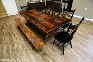 reclaimed wood table, reclaimed wood bench, Vineland Ontario furniture, epoxy finish, mennonite furniture, solid wood table, custom tables Ontario, farmhouse style, cottage style, modern farmhouse