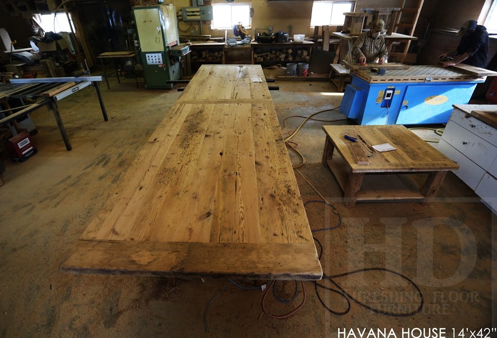 boardroom table Toronto, reclaimed wood tables Ontario, mennonite furniture, custom reclaimed wood table, epoxy, resin, conference table, cigar table, havana house, hemlock, barnwood table, solid wood furniture, commercial table