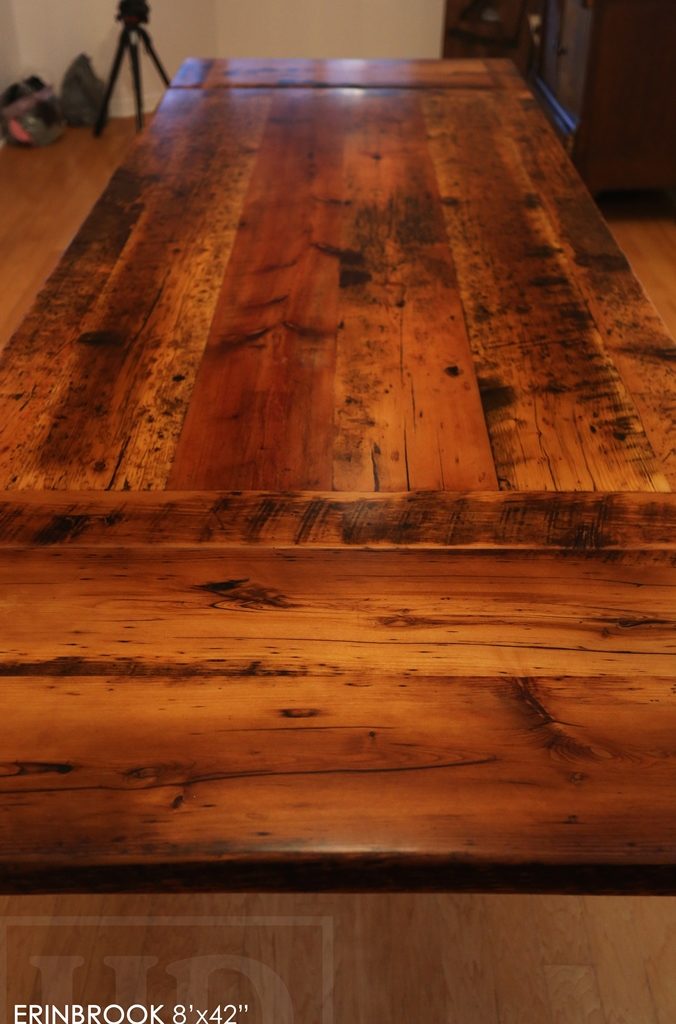 reclaimed wood table Kitchener Ontario, sawbuck table, solid wood table, mennonite furniture, epoxy finish, harvest tables Toronto, threshing floor table, hd threshing, custom tables Ontario