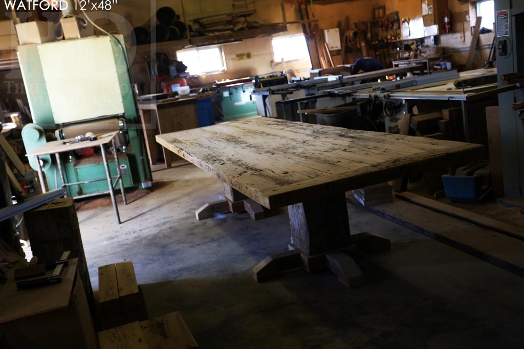 custom pedestal table Ontario, epoxy finish, resin, boardroom table Ontario, reclaimed wood tables Ontario, custom office furniture Ontario, solid wood table, mennonite furniture, Watford Ontario