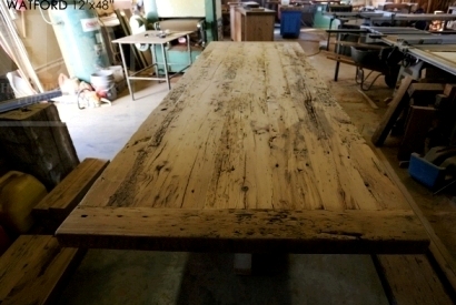 custom pedestal table Ontario, epoxy finish, resin, boardroom table Ontario, reclaimed wood tables Ontario, custom office furniture Ontario, solid wood table, mennonite furniture, Watford Ontario