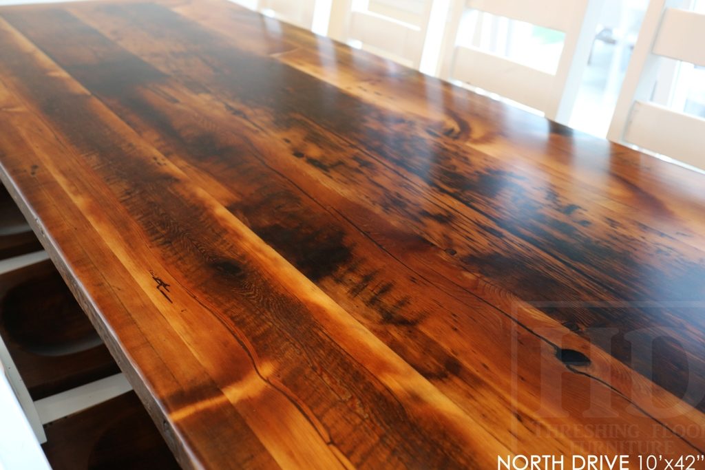 cottage furniture Ontario, trestle table, reclaimed wood table Huntsville Ontario, epoxy finish, Huntsville furniture, cottage table, solid wood table, mennonite furniture, rustic table, rustic wood furniture, Gerald Reinink