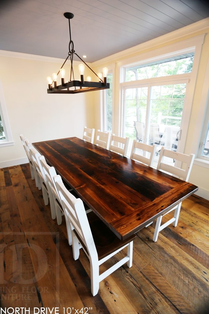 cottage furniture Ontario, trestle table, reclaimed wood table Huntsville Ontario, epoxy finish, Huntsville furniture, cottage table, solid wood table, mennonite furniture, rustic table, rustic wood furniture, Gerald Reinink