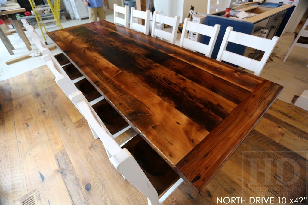 cottage furniture Ontario, trestle table, reclaimed wood table Huntsville Ontario, epoxy finish, Huntsville furniture, cottage table, solid wood table, mennonite furniture, rustic table, rustic wood furniture, Gerald Reinink