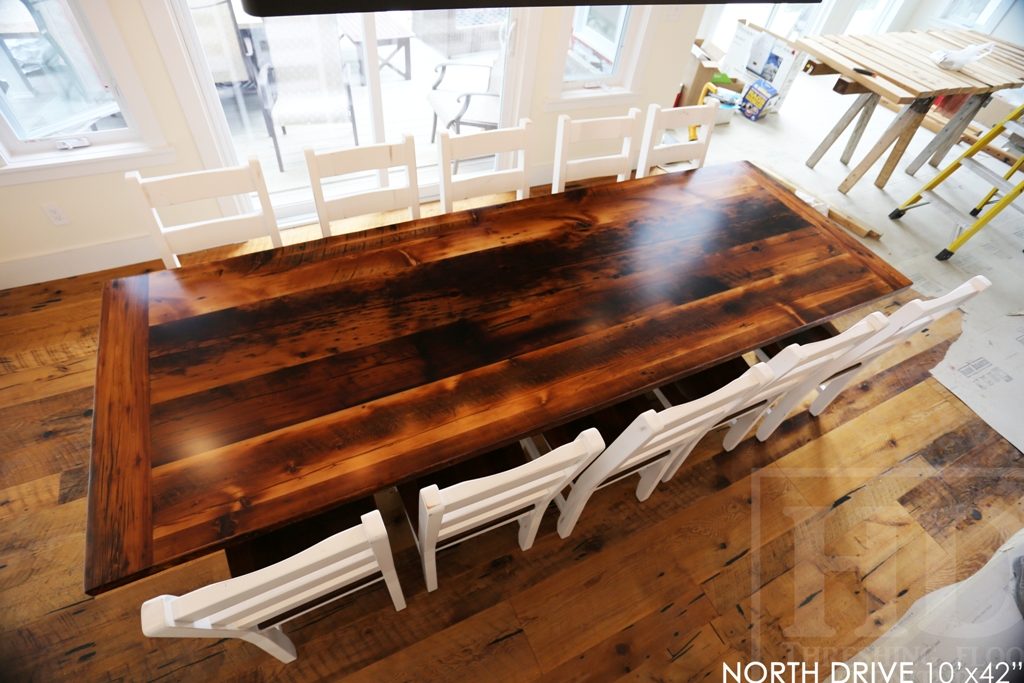 cottage furniture Ontario, trestle table, reclaimed wood table Huntsville Ontario, epoxy finish, Huntsville furniture, cottage table, solid wood table, mennonite furniture, rustic table, rustic wood furniture, Gerald Reinink