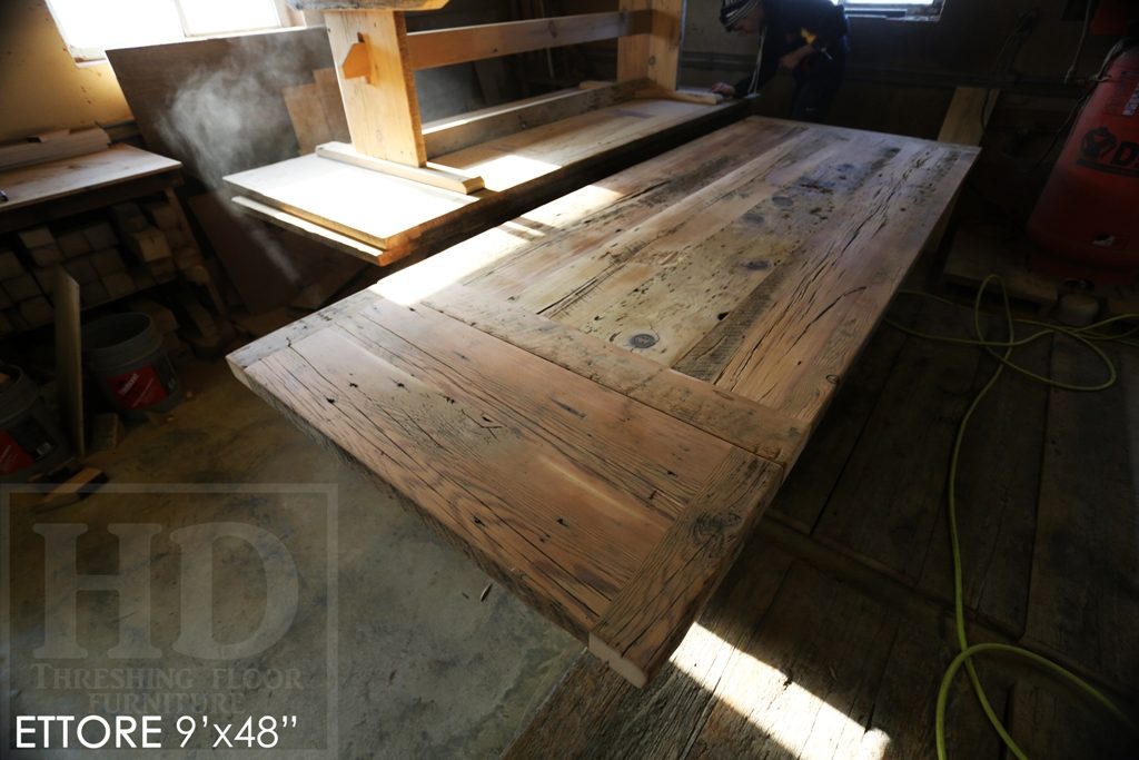 reclaimed wood tables Mississauga, Sawbuck Table, Threshing floor table, epoxy, Mississauga, solid wood table, mennonite furniture, recycled wood table, rustic wood table, Ontario made, Ontario wood, Ontario tables, hemlock, threshing, distressed, cottage style, farmhouse style, distressed wood, pioneer, Ontario history, pioneer village, Ontario pioneers