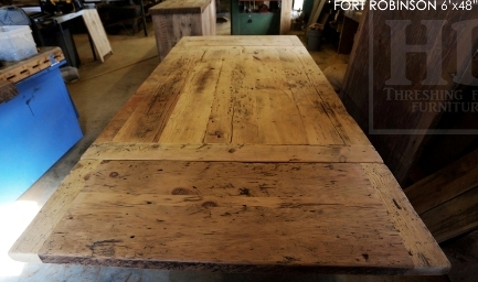 sawbuck table, threshing floor table, furniture Welland Ontario, mennonite furniture, distressed wood table, rustic table, harvest tables Toronto, HD threshing, epoxy finish, solid wood furniture Ontario