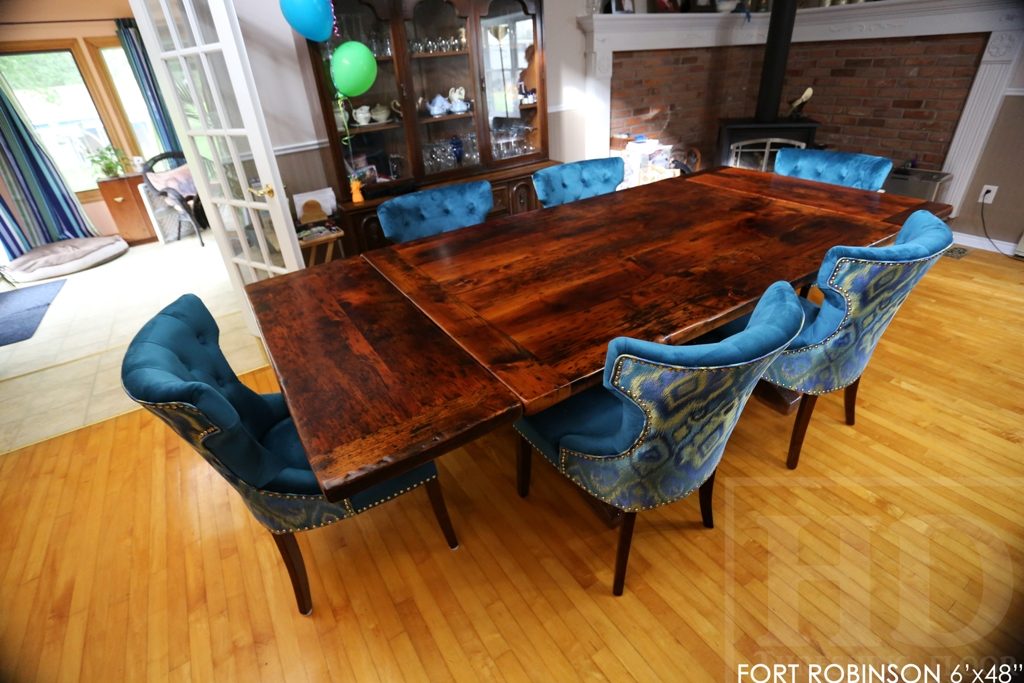 sawbuck table, threshing floor table, furniture Welland Ontario, mennonite furniture, distressed wood table, rustic table, harvest tables Toronto, HD threshing, epoxy finish, solid wood furniture Ontario