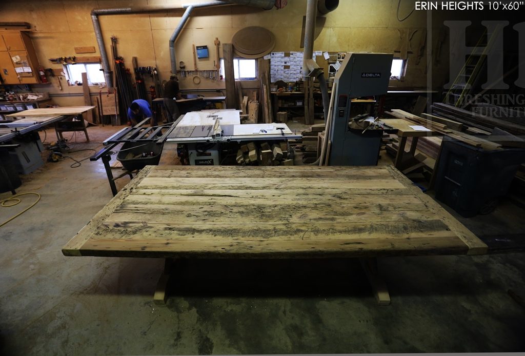 reclaimed wood table, hemlock threshing floor construction, sawbuck table, custom furniture Ontario, threshing floor table, HD Threshing, cottage furniture Ontario, cottage table, country style table, mennonite furniture