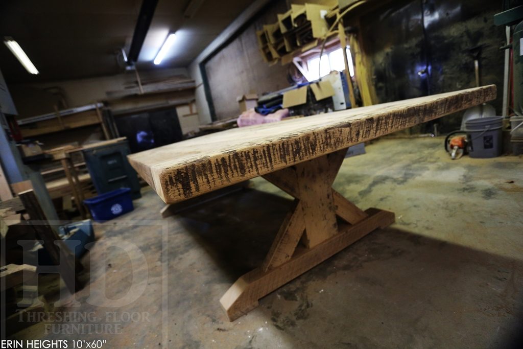 reclaimed wood table, hemlock threshing floor construction, sawbuck table, custom furniture Ontario, threshing floor table, HD Threshing, cottage furniture Ontario, cottage table, country style table, mennonite furniture