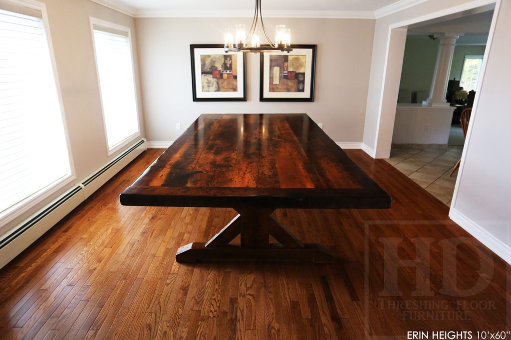 reclaimed wood table, hemlock threshing floor construction, sawbuck table, custom furniture Ontario, threshing floor table, HD Threshing, cottage furniture Ontario, cottage table, country style table, mennonite furniture