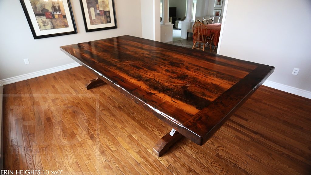 reclaimed wood table, hemlock threshing floor construction, sawbuck table, custom furniture Ontario, threshing floor table, HD Threshing, cottage furniture Ontario, cottage table, country style table, mennonite furniture