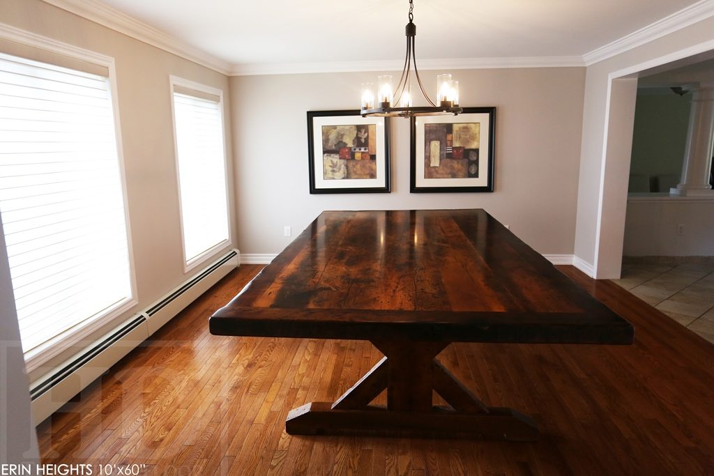 reclaimed wood table, hemlock threshing floor construction, sawbuck table, custom furniture Ontario, threshing floor table, HD Threshing, cottage furniture Ontario, cottage table, country style table, mennonite furniture