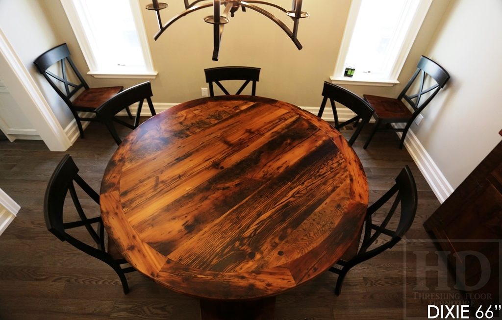 round tables Ontario, reclaimed wood tables Ontario, mennoniture furniture Ontario, HD Threshing, epoxy finish, rustic wood table, custom furniture, threshing floor table