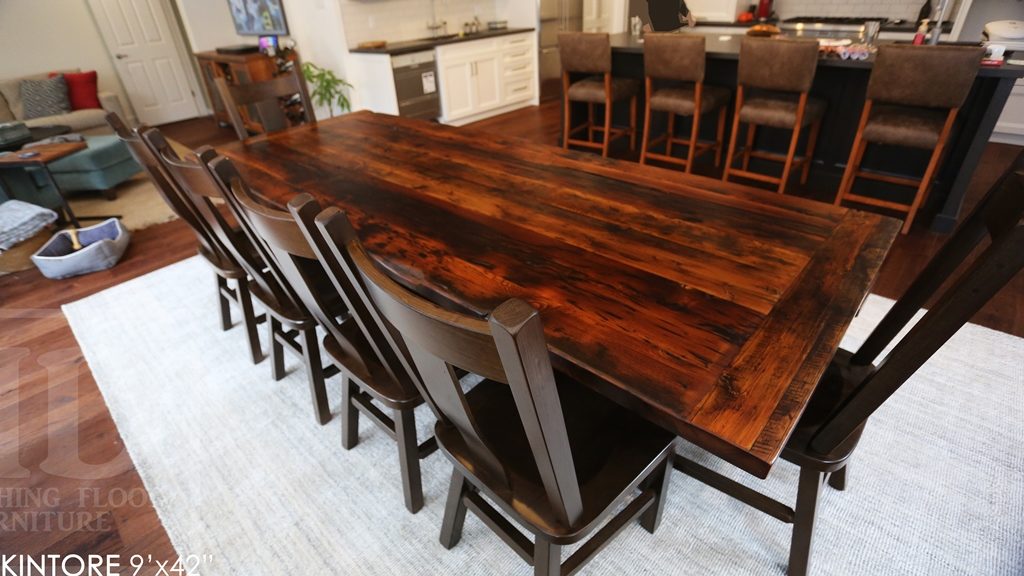 reclaimed wood table, epoxy finish, London, Ontario, farmhouse table, mennonite built chairs, HD Threshing