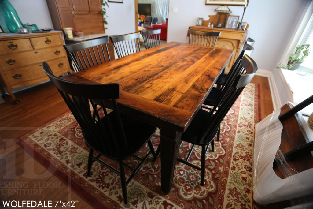 reclaimed wood furniture Caledon, harvest tables Toronto, farmhouse tables Toronto, harvest table, windbrace beam legs, threshing floor table, mennonite furniture